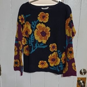 NWT Pioneer Woman Garden Floral Women's Sweater Navy Colorful Woven Sz S(4-6)
